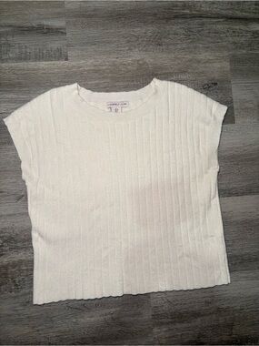 Sincerely Jules Cream Ribbed Short Sleeve Sweater Top